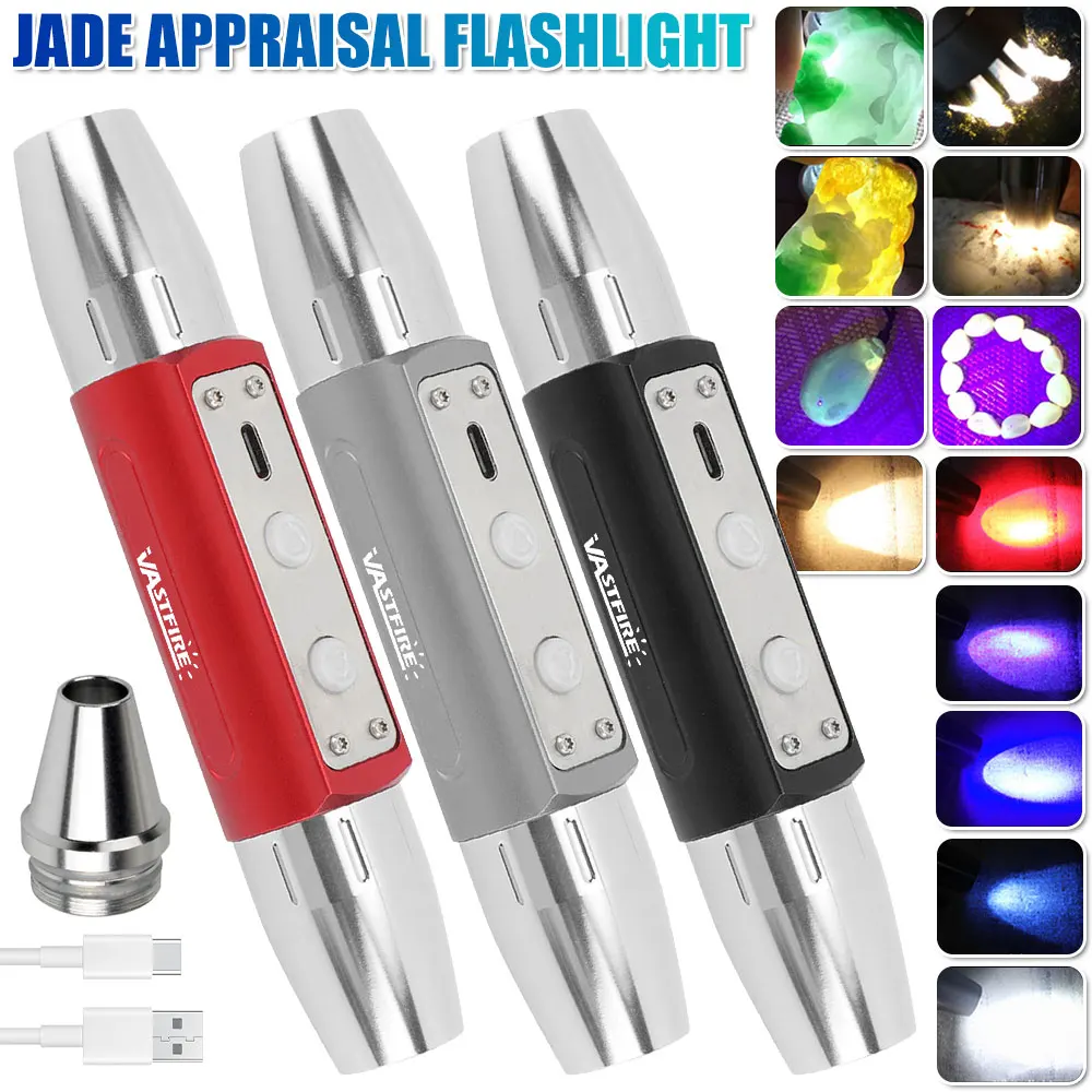 VASTFIRE Dual Head Inspection Flashlight 8mm, Six LED Light Sources Waterproof Portable Jade Recognition Light