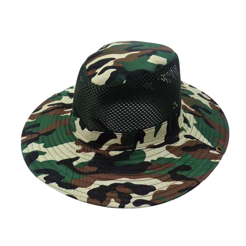 Outdoor Wide Brim Sun Cap Hunting Fishing Sunhat Hiking Mesh Breathable Camouflage Bucket Hat Man Sun Cap