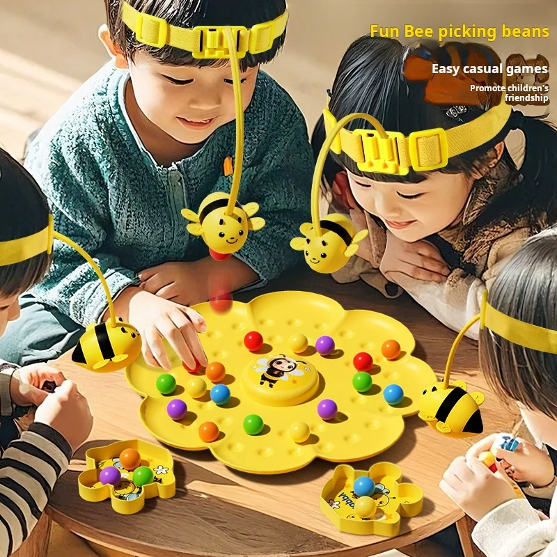 Children Bee Bean-Picking Magnetic Toys Early Education Parent-Child Interaction Multi-Person Fishing Tabletop Game