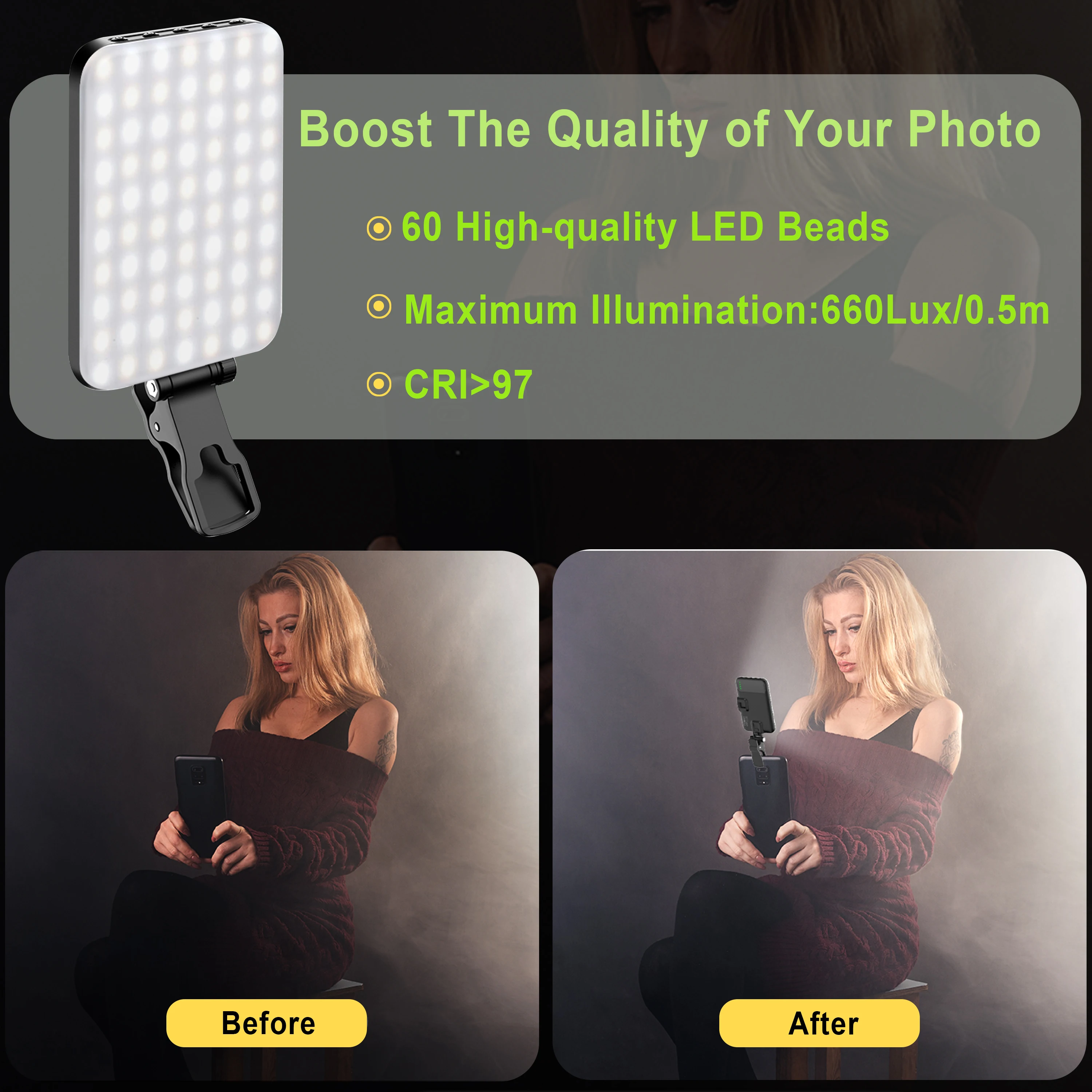 Selfie Light, 84 LED Ring Light With Adjusted 3 Light Modes, Rechargeable Phone Light Clip, For - View #9