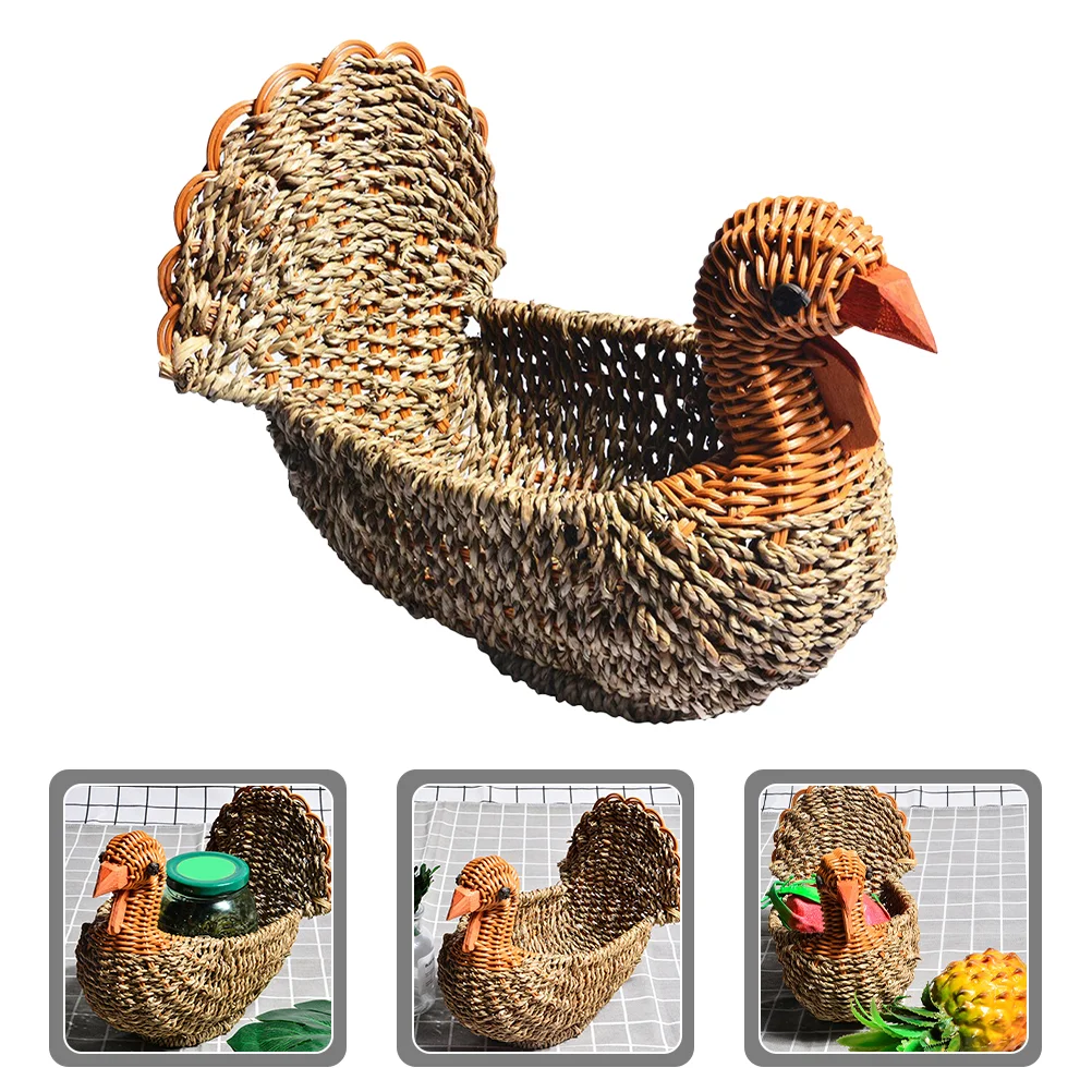 

Desktop Decorative Turkey Shaped Weaving Multi-function Woven Basket Desktop Snack Organizer Woven Storage Basket