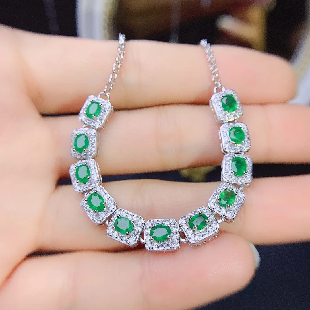 

925 sterling silver natural emerald bracelet color treasure series creative emerald oval bracelet Valentine's Day gift wholesale