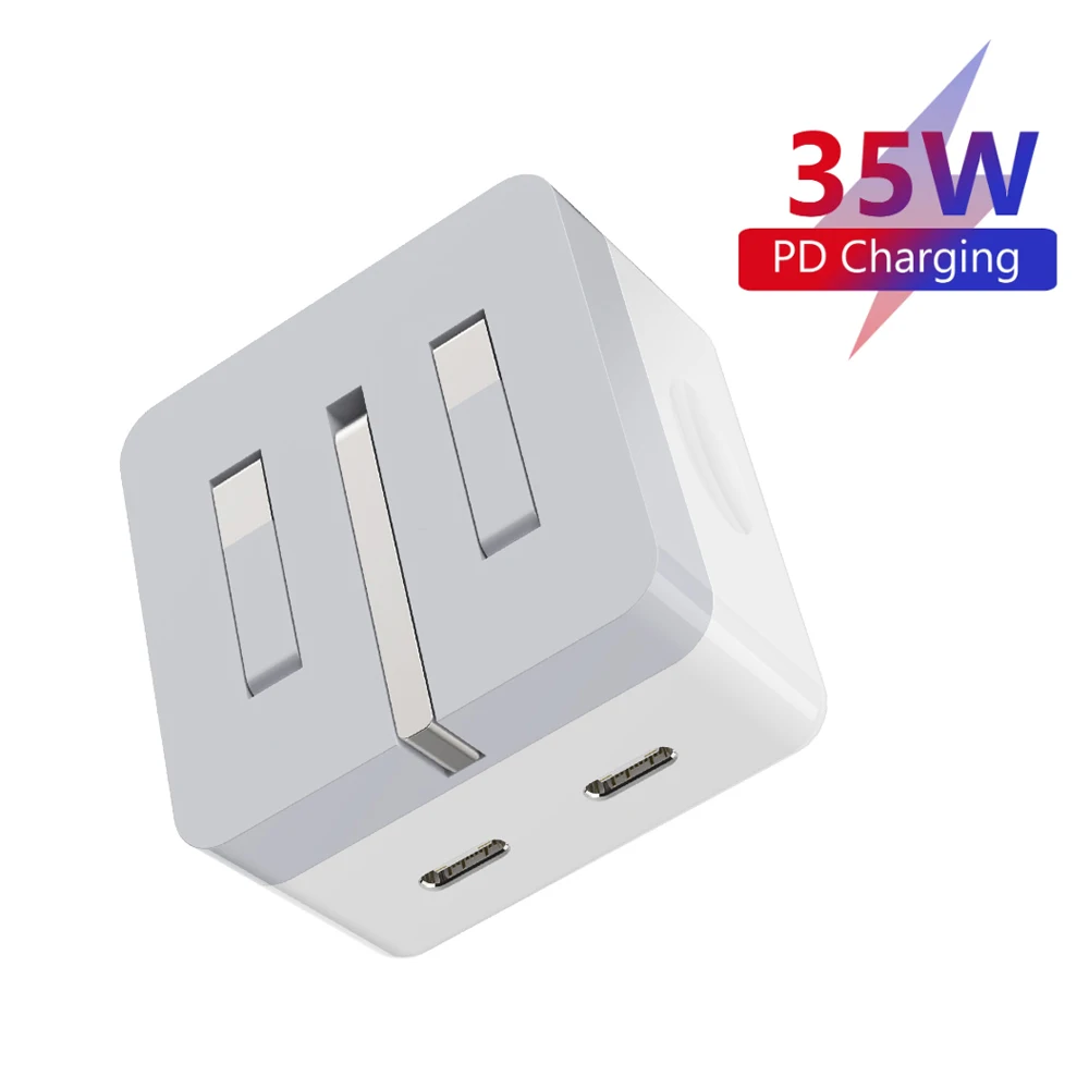 35W Dual USB-C Port Fast Charger with Foldable Plug