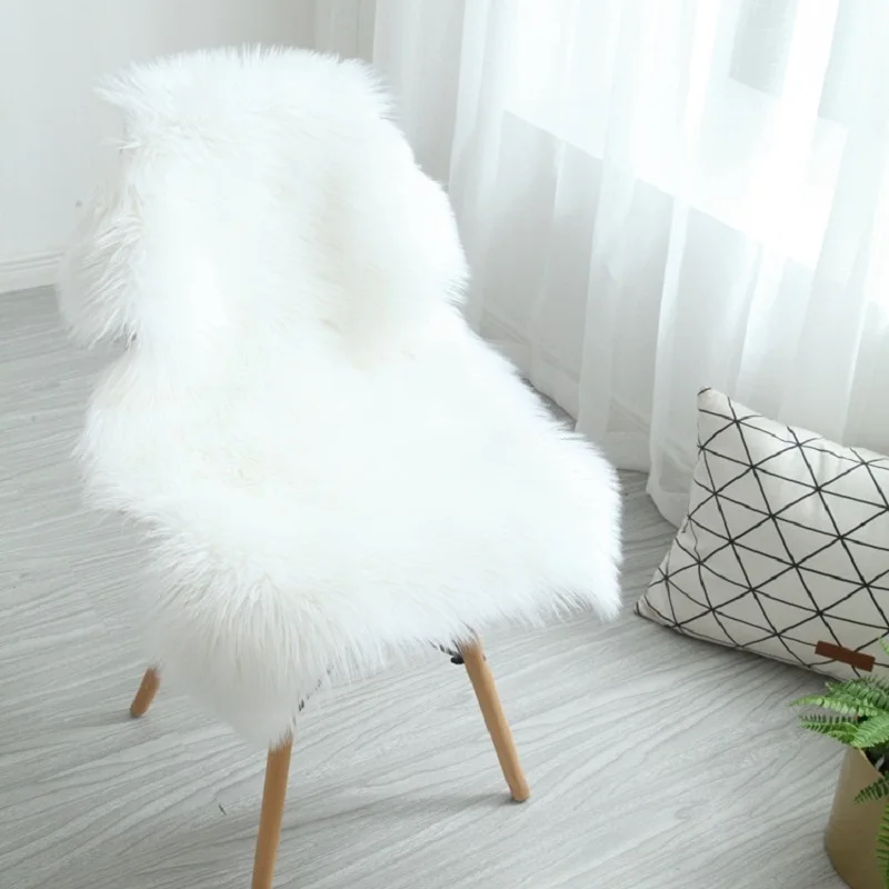

Plush Soft Fur Sheepskin Bedroom Carpet Imitation Wool Pad Long Hair Bedside Mat Sofa Cushion Rug Living Room Dormer Window