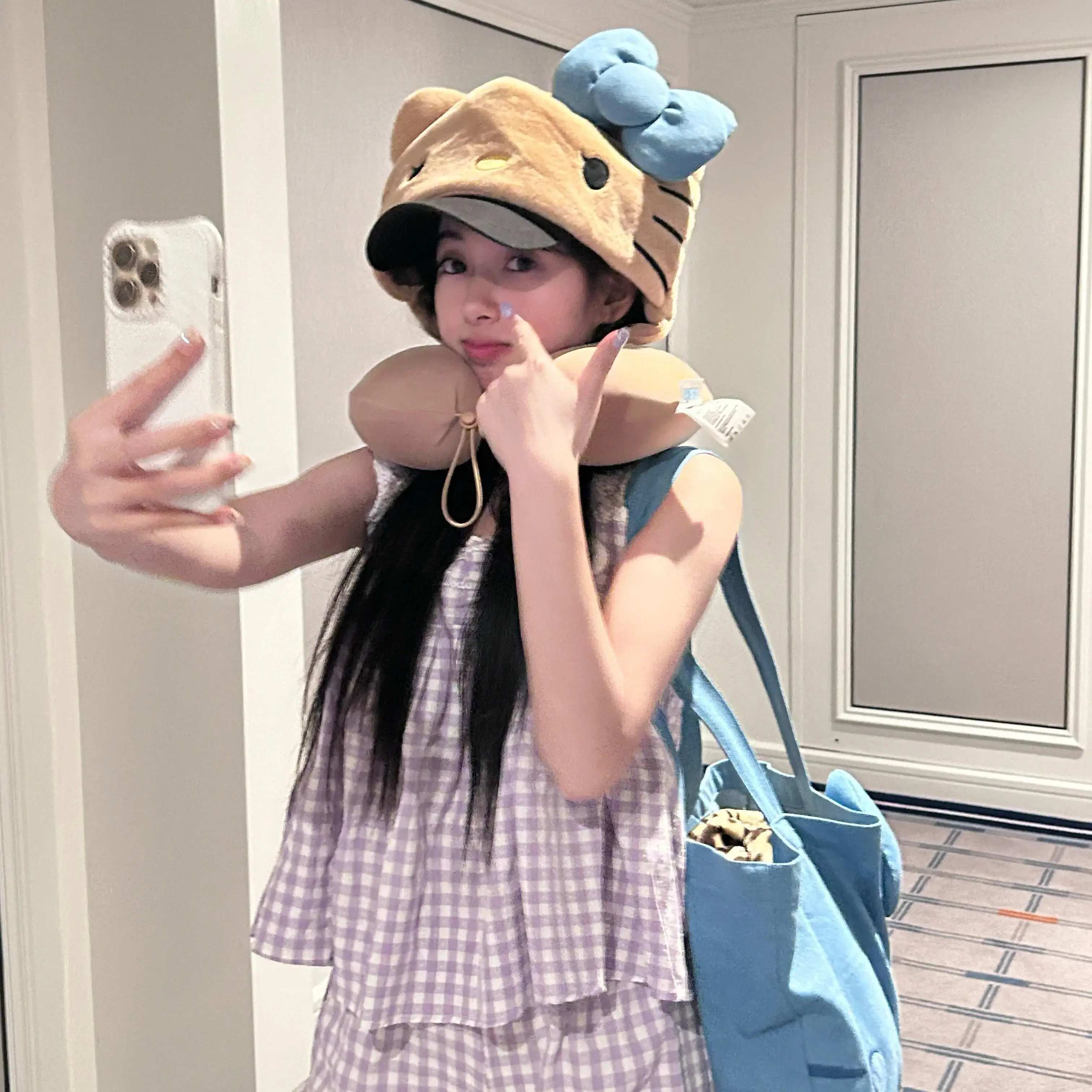 Kitty Hooded Neck Pillow Travel Pillow For Airplane Train Car Soft Plush Sleeping Support With Adjustable Hood Gift