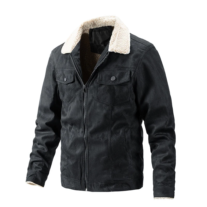 

New Winter Jacket Men Lapel Solid Color Motorcycle Coat Slim Fit Pockets Male Outwear Casual Jacket Manteau Homme