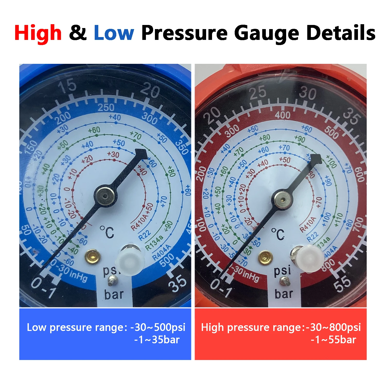 Air Condition Manifold Gauge with Sight Glass for R22/R410A/R134A/R404A High and Low Pressure A/C Refrigeration Tool 5