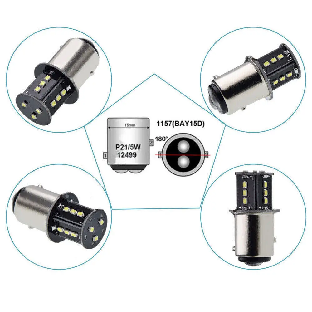 자동차 LED 전구 P21/5W BAY15D 1157 방향 지시등 6V 12V 24V 자동 주차 브레이크 역방향 램프 흰색 빨간색 노란색