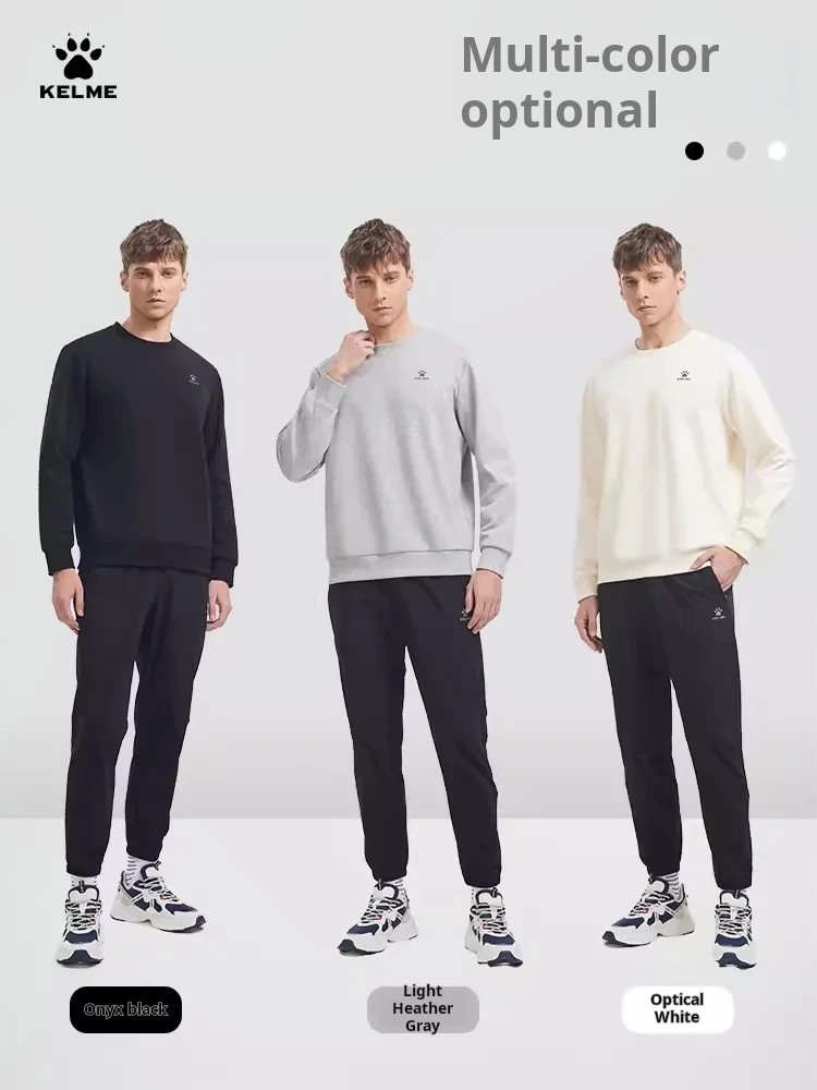 Kelme Men's Round Neck Sweater Sports Casual Knitted Pants Running Fitness Football Basketball Sports Set