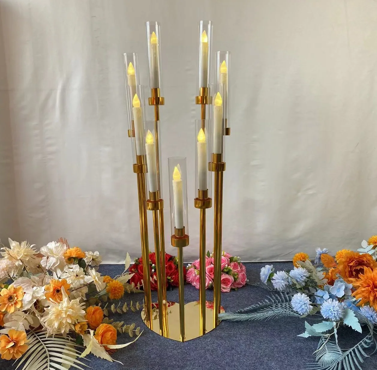 2410Pcs9HeadsheartshapedMetalCandelabraCandleHoldersTable