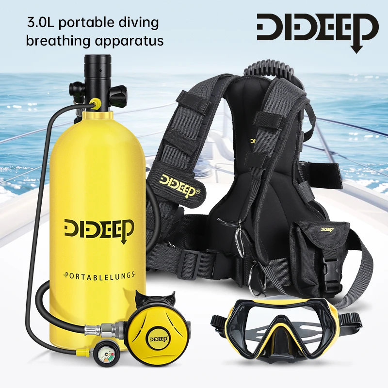 

DIDEEP Outdoor Breath Up to 30Mins 3L Small Diving Tank 3000PSI Scuba Air Tank With Glasses Snorkeling Equipment