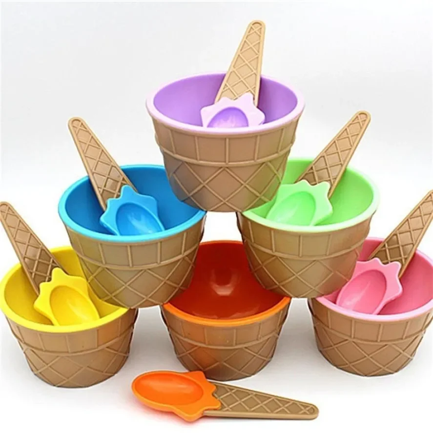 Kids Ice Cream Bowl Spoon Set 1Set Durable Children Gifts Lovely Dessert Bowl DIY Ice Cream Tools icecream bowl+spoon Ice cream bowl spoon set
