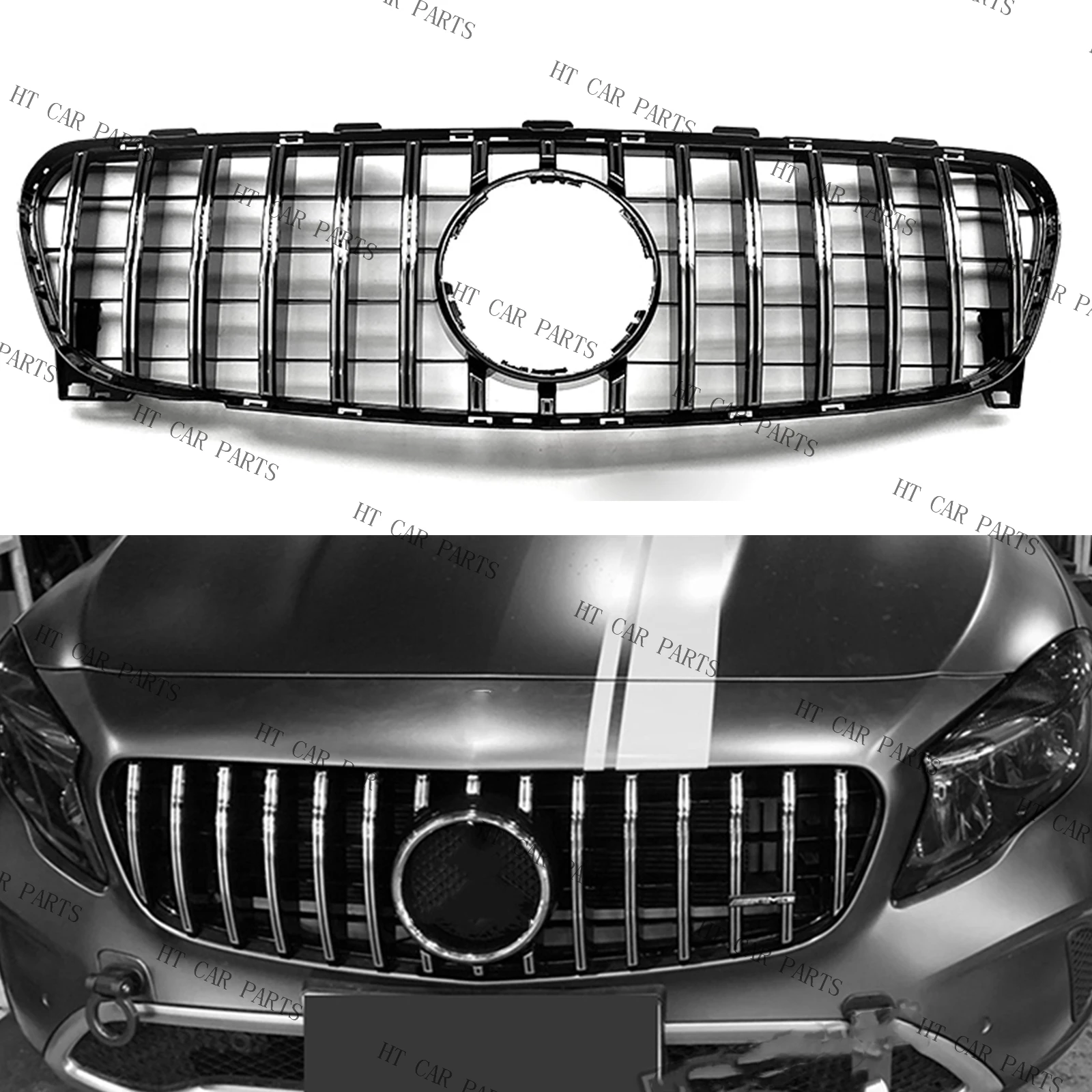 

For Mercedes Benz GLA45 AMG GLA X156 GT 2017-2020 2017 2018 2019 2020 1 x Silver Front Bumper Grille Cover GT Style