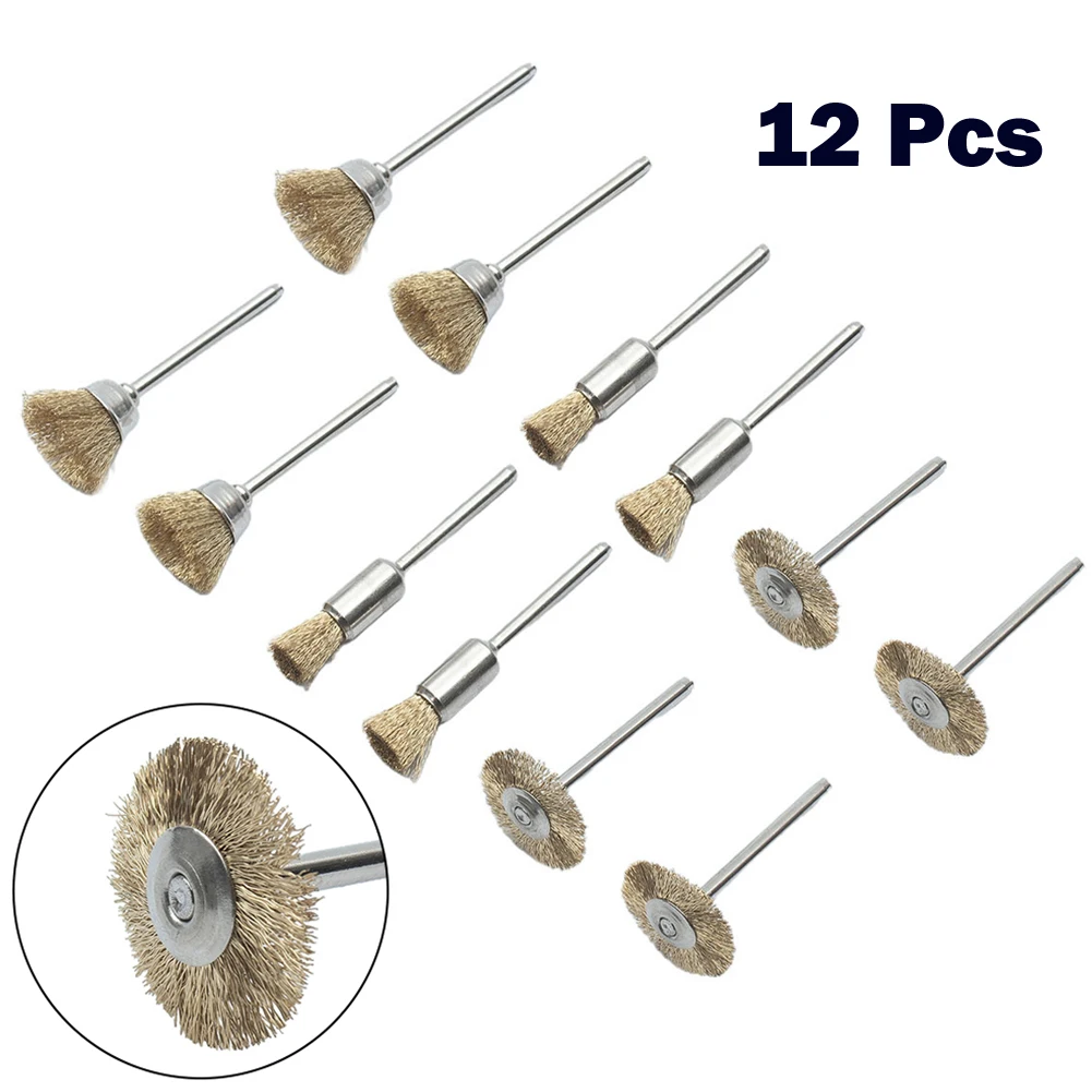 12 Pcs Drill Brushes 8/15/22mm Bowl/ Straight/T Type Wire Brush Kit For Metal Polishing Rust Remover Rotary Tools Grinder Parts