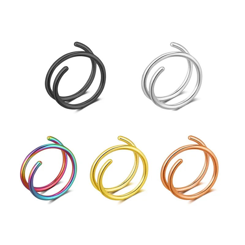 316L Stainless Steel Double Spiral Nose Hoop Ring Nose Hoop Set Women Men Nostril Piercing Jewelry 1PC nose rings