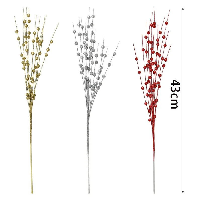 Christmas Decorations 43cm 12 Fork Gold Pink Ball Christmas Tree Wreath Vine Strips Glitter Gold Pink Berries Bundle String