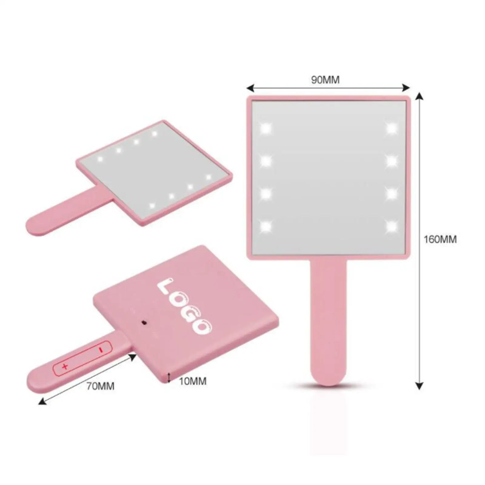 Makeup Mirror Makeup Mirror with LED Light with Handle Hand Mirror Pocket for Home