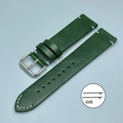 Classic Retro Leather Quick Release Watch Band - Premium Strap Replacement - 22mm (Green)