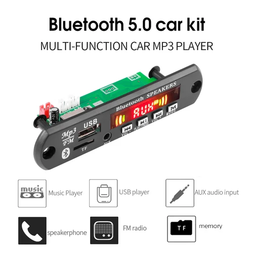 Kebidu 무선 블루투스 5.0, 차량용 MP3 WMA 디코더 보드, 5V 오디오 모듈, USB AUX TF FM 라디오 모듈, 2*3W 앰프, 12V 2