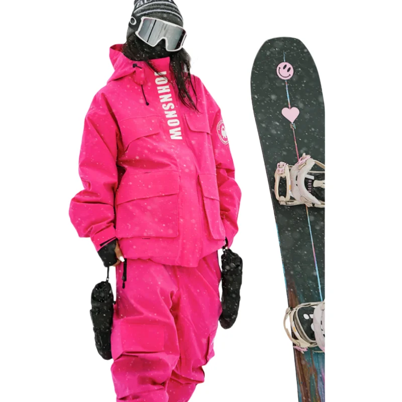 Ski Wear Women Men Waterproof Thickened Windproof Hooded Snowboard Jacket Pants