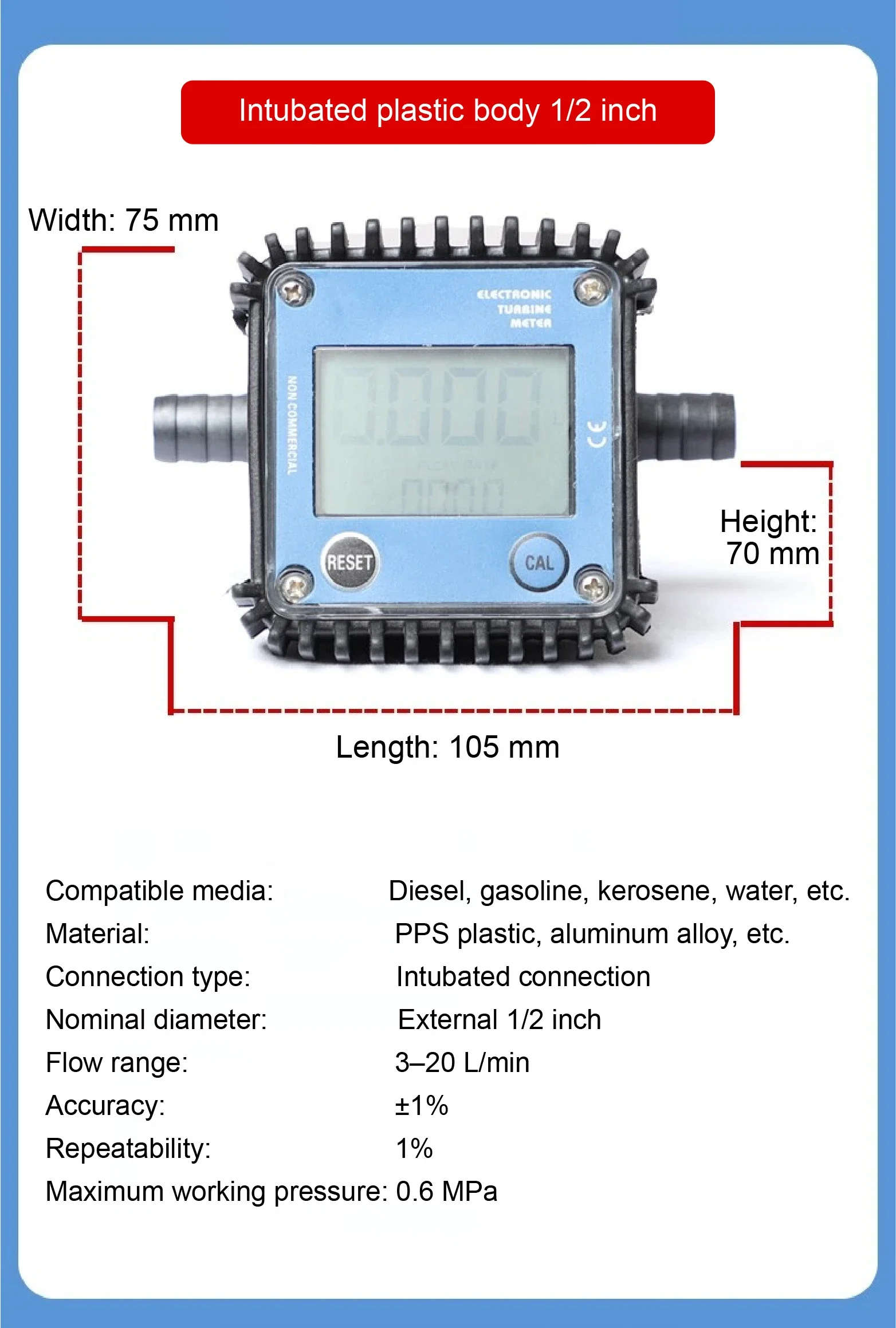 K24 Electronic Turbine Flow Meter Digital Fuel Oil Diesel Water Urea Gear Flowme