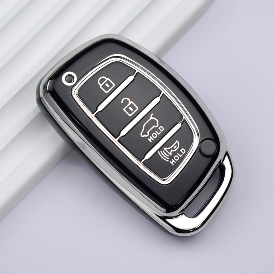 ontto Coque de clé de voiture en TPU pour Hyundai iX20 iX35 i20 i30 i35 Elantra Kia Ceed Sportage Rio Sorento 3 boutons Smart Key Shell Holder Bag Keychain Keychain Accessoires décoratifs