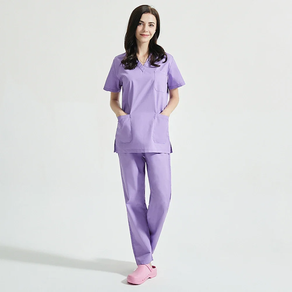 Women Short Sleeve Beauty Uniform V-neck Scrubs Tops+Pants Spa Uniform Health Workers Working Set Scrub Suit Scrubs Set
