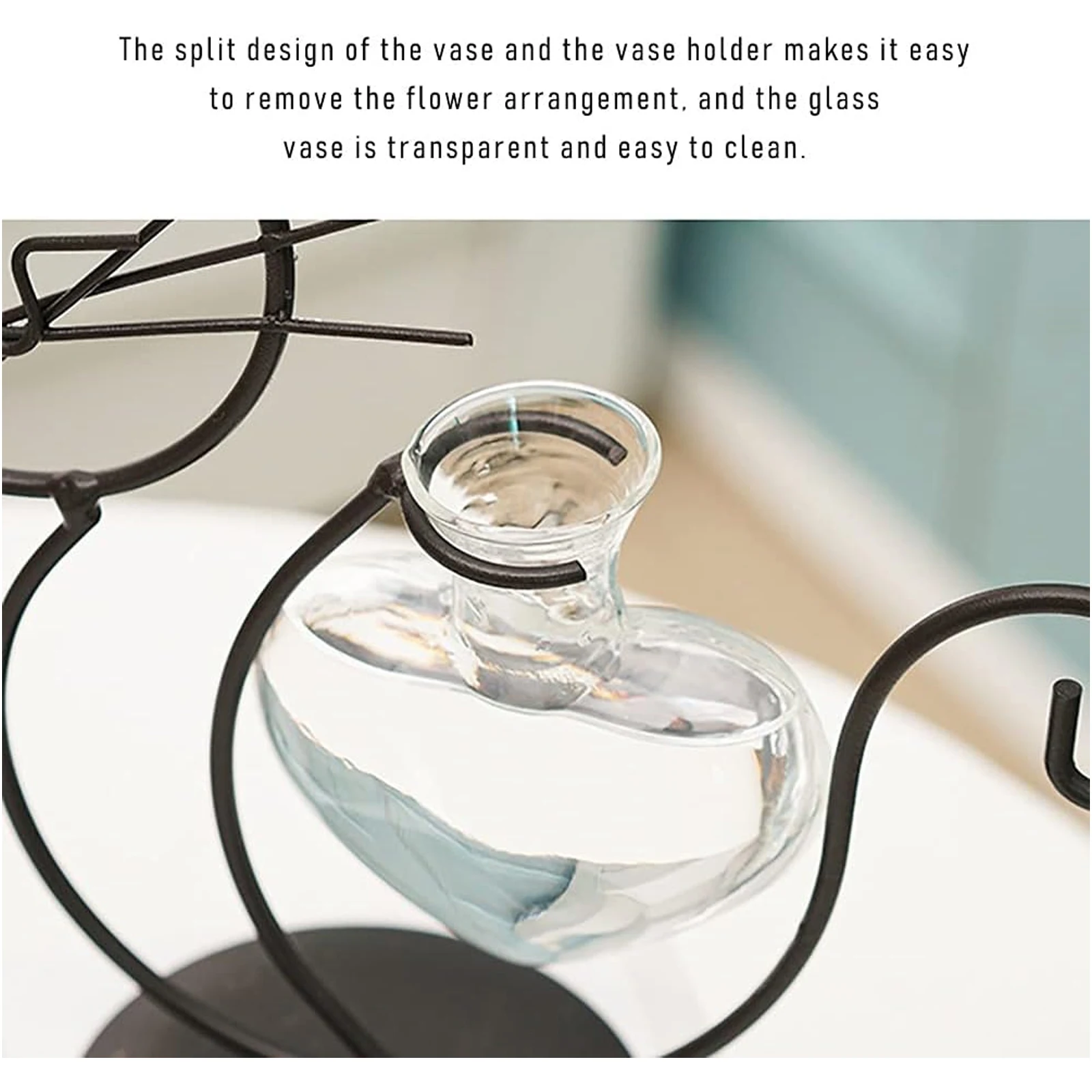 2PCS Desktop Glass Planter Vase Holder, Cat Plant Metal Stand, for Hydroponics Plants Terrarium, Home Garden Decor