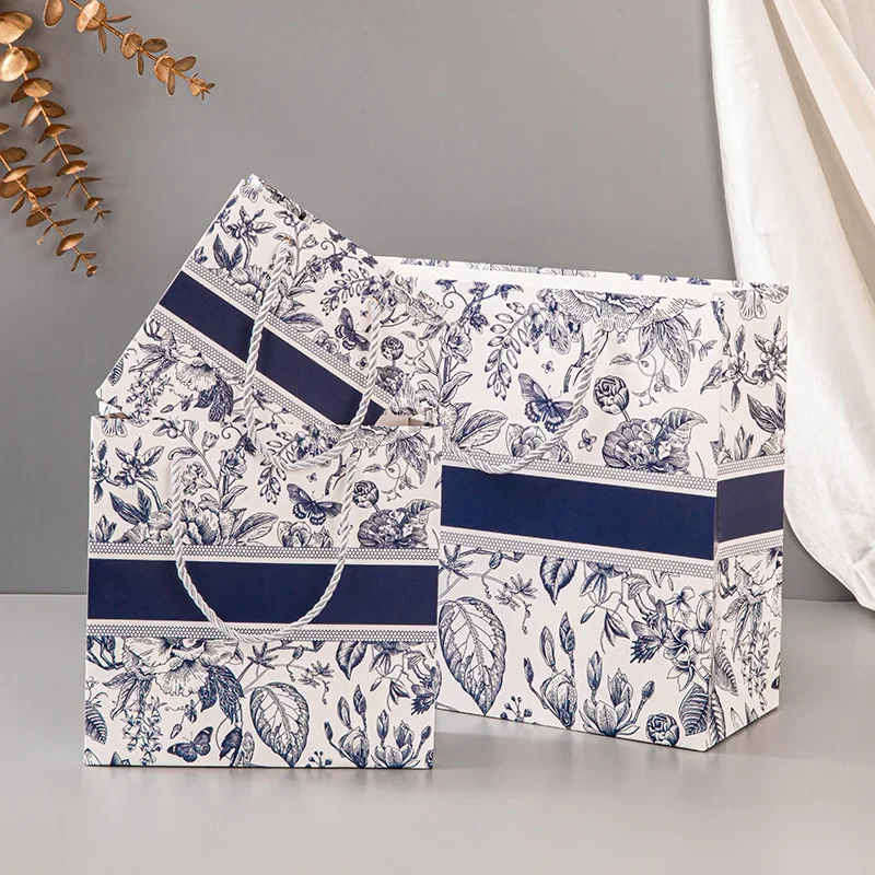 Gift Bags Mother's Day Gift Wrapping Bags Floral Paper Tote Pouch Birthday Paper Storage Premium Wrap Storage with Ribbon