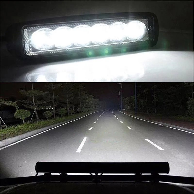 18w 6 LED Car Work Light DRL Spotlight High Bright Waterproof Auto Offroad SUV Truck Headlight Driving Warning Lamp 12-24V 6000K
