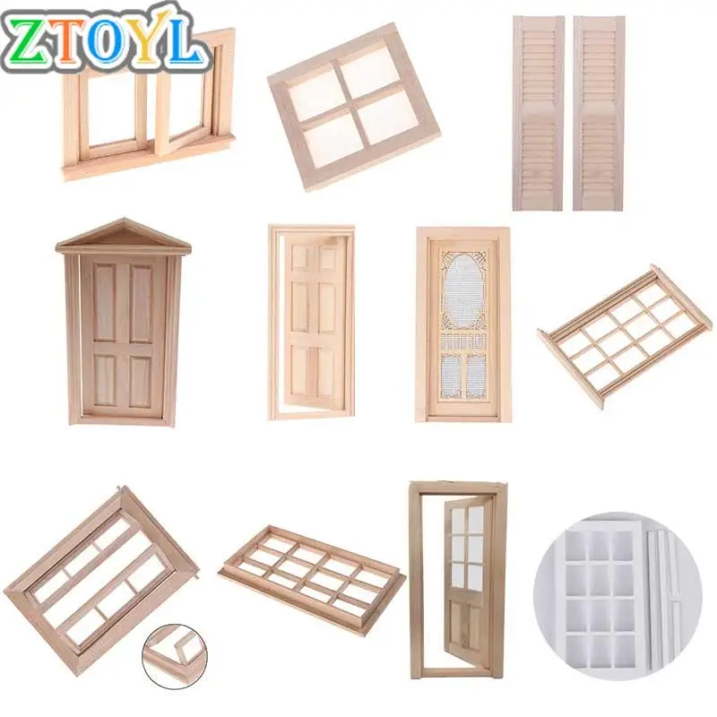 1pc DIY Wooden Window Door Doll house Accessories Pretend Play Toy for kids 1:12 Doll House door Furniture Simulation Miniatures