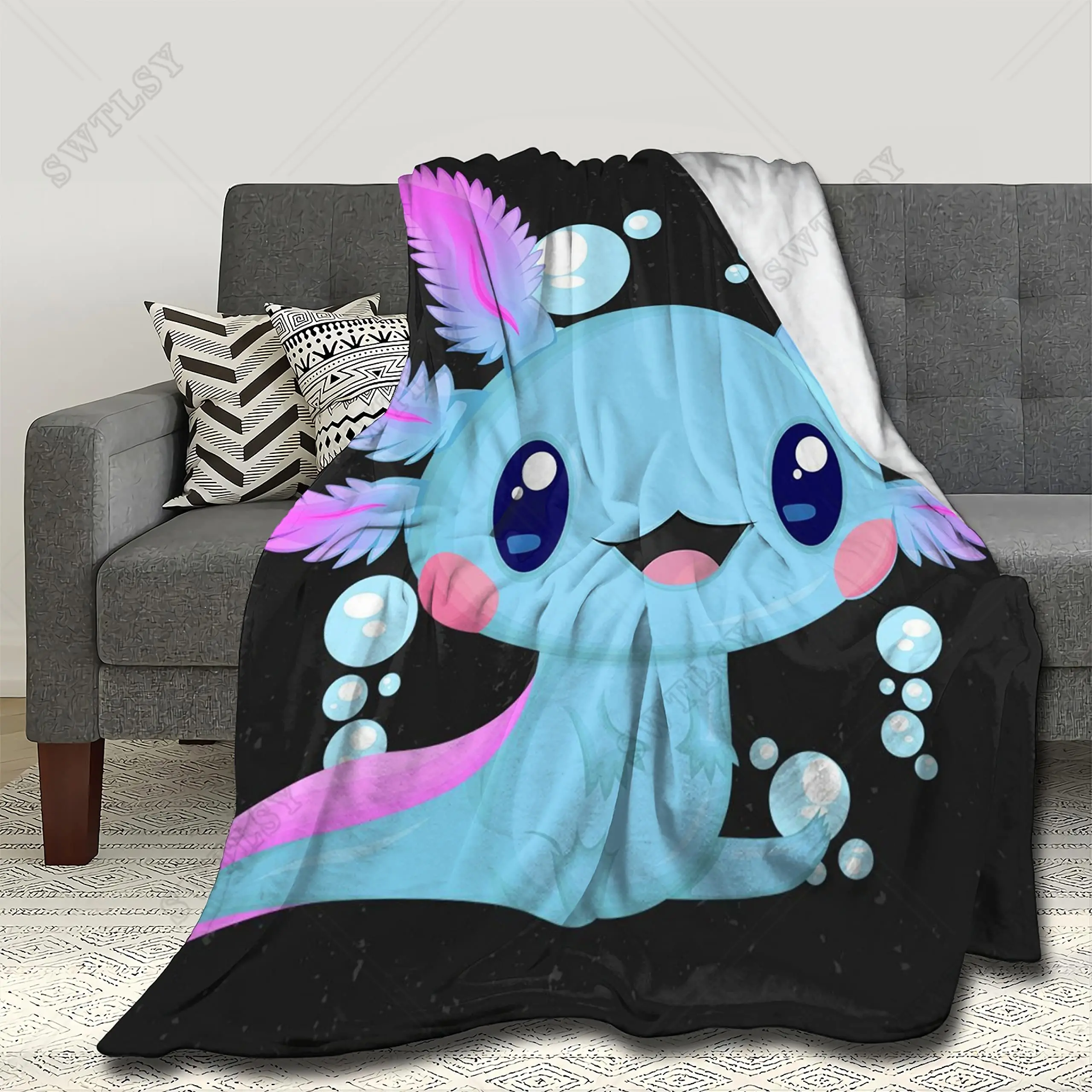 

Cute Kawaii Axolotl Blanket for Bed Sofa Axolotl Throw Blankets Warm Lightweight Soft Flannel Animals Blankets Quilt Home Decor