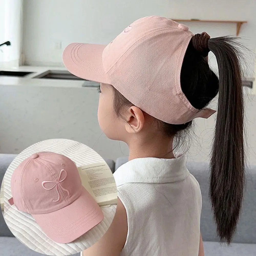 Baseball Baby Sun Hat Bows Children Adjustable Summer High Ponytail Hollow Empty Top Hip Hop Girls