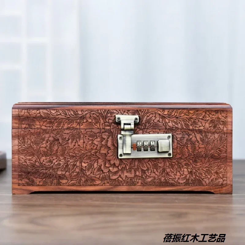 Luxury Carved Password Jewelry Box Storage Organizer Case Red Sandalwood Vintage Jewelry Storage Box Earrings Display Gift Ideas - Image 2