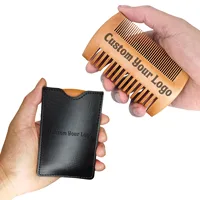 1 Set Double Sides Wooden Comb Customized LOGO Beard Comb with PU Case for Men - Personalized Your Name Text Date 1