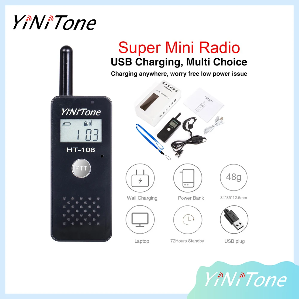 

YiNiTone HT-108 Mini Walkie Talkie Portable with Handset Lightweight Large Capacity Lithium Battery Rechargeable