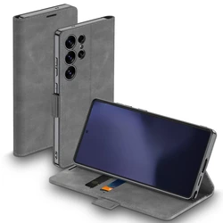 Elegant PU Leather Matte Wallet Phone Case with Card Holder & Magnetic Closure - All - Inclusive Skin Feel - Galaxy S23 Ultra (Gray)