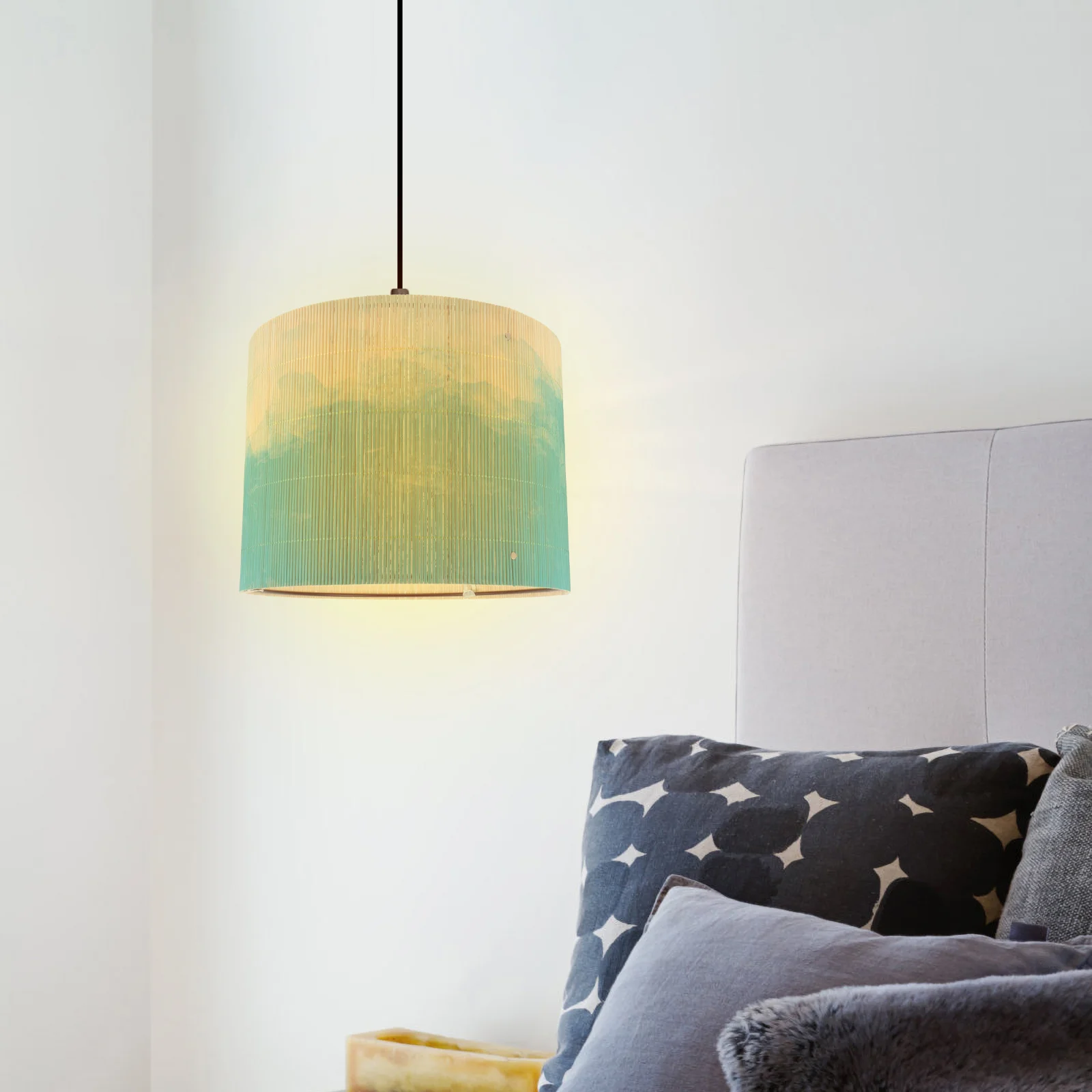 

Drum Lamp Shades E27 Painting Bamboo Lampshade Vintage Gradient Chandelier Lamp Cover Cylinder Light Accessories Floor Table