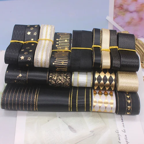 מעורב שחור זהב אדום סרט סט בר משאבת תג כאב חבילה קישוט חומר DIY שיער קשת חג המולד קישוט סרט