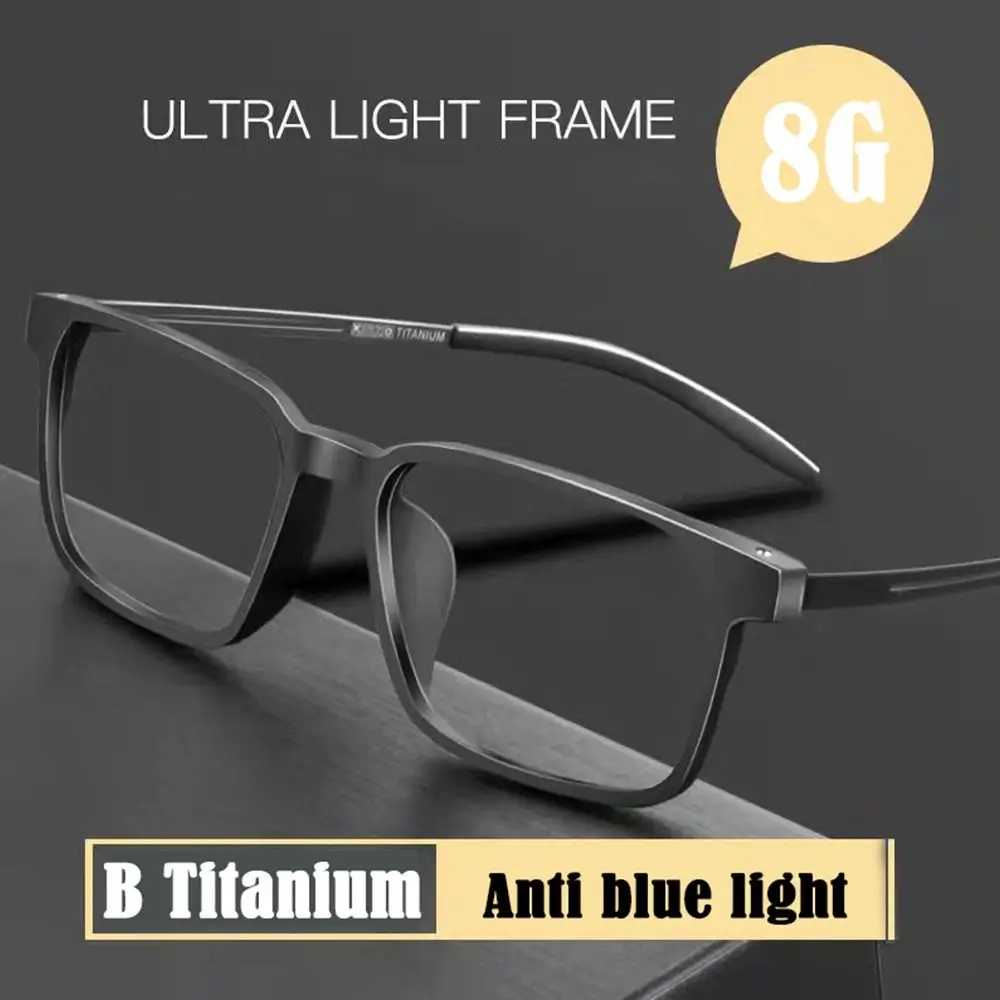 Ultra-Light Pure Titanium Blue Light Blocking Reading Glasses Men Outdoor Hyperopia Business Large Frame Eyeglasses with Diopter