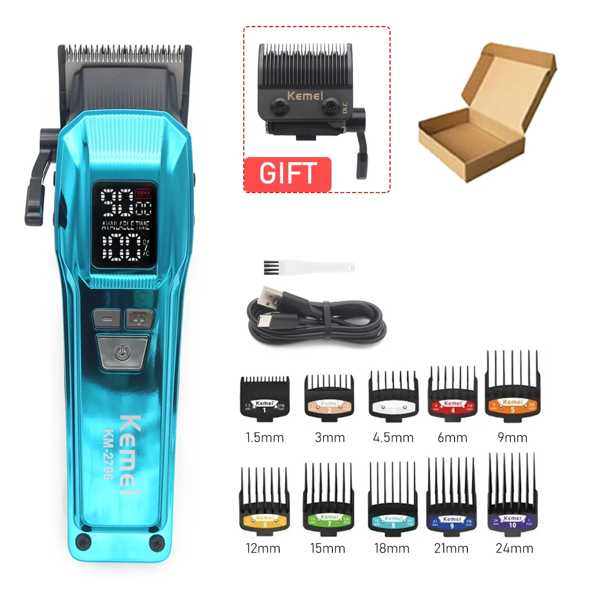 KEMEI プロ仕様 バリカン 9000rpm DLCブレード Kemei-プロの男性用バリカン,バリカン,LCDディスプレイ