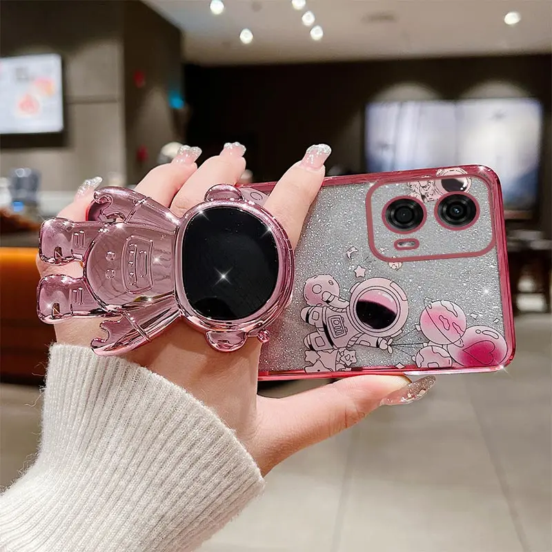 Flexible Astronaut Plating Phone Holder Case with Shatterproof Camera Protection and Soft Back Cover