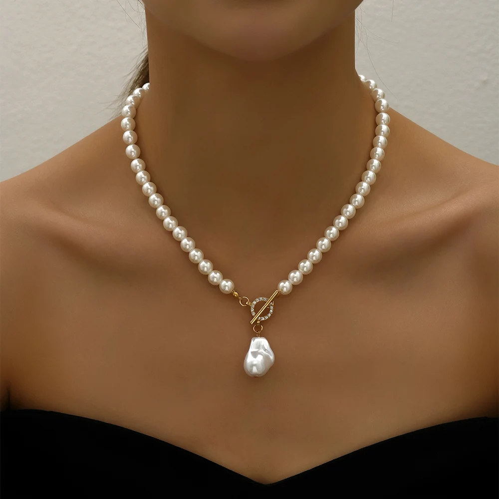 YWZIXLN Trend Elegant Jewelry Wedding Big Pearl Crystal Pendant Necklace For Women Fashion White Imitation Pearl Choker Necklace