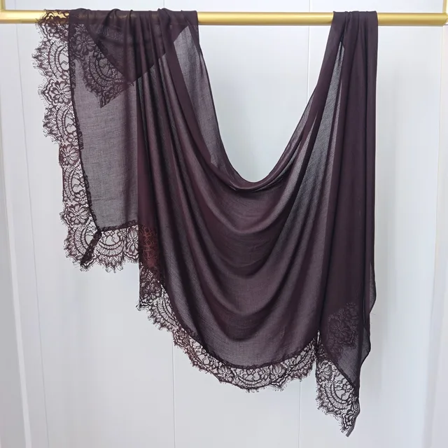 Hijab Ramadan en Rayonne, Coton et Modal, avec bordure en dentelle, Turban respirant, Châle uni en coton, Foulard pour femmes