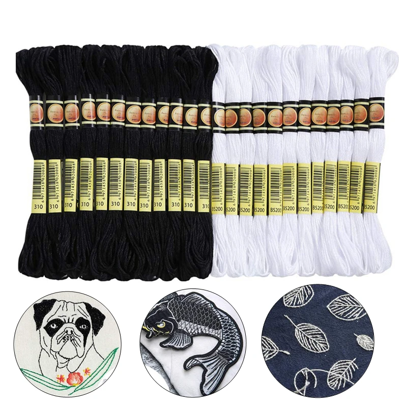 크로스 스티치 자수실 DIY 수제 공예 바느질 액세서리 12개 흰색+12개 검정..