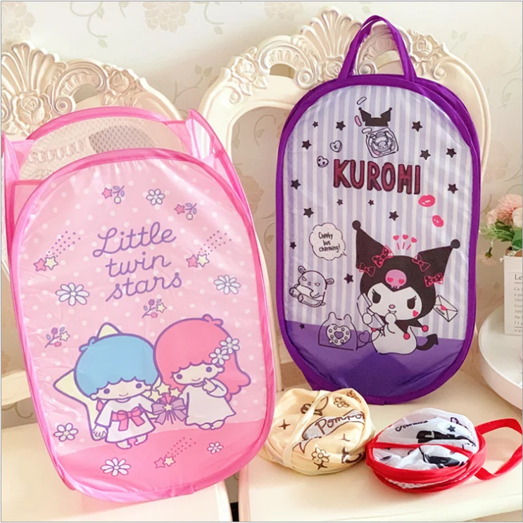 

New Cartoon kuromi Cinnamoroll Washing Dirty Clothes Basket Organizer Foldable Stand Storage Box Toy Bin Laundry Basket