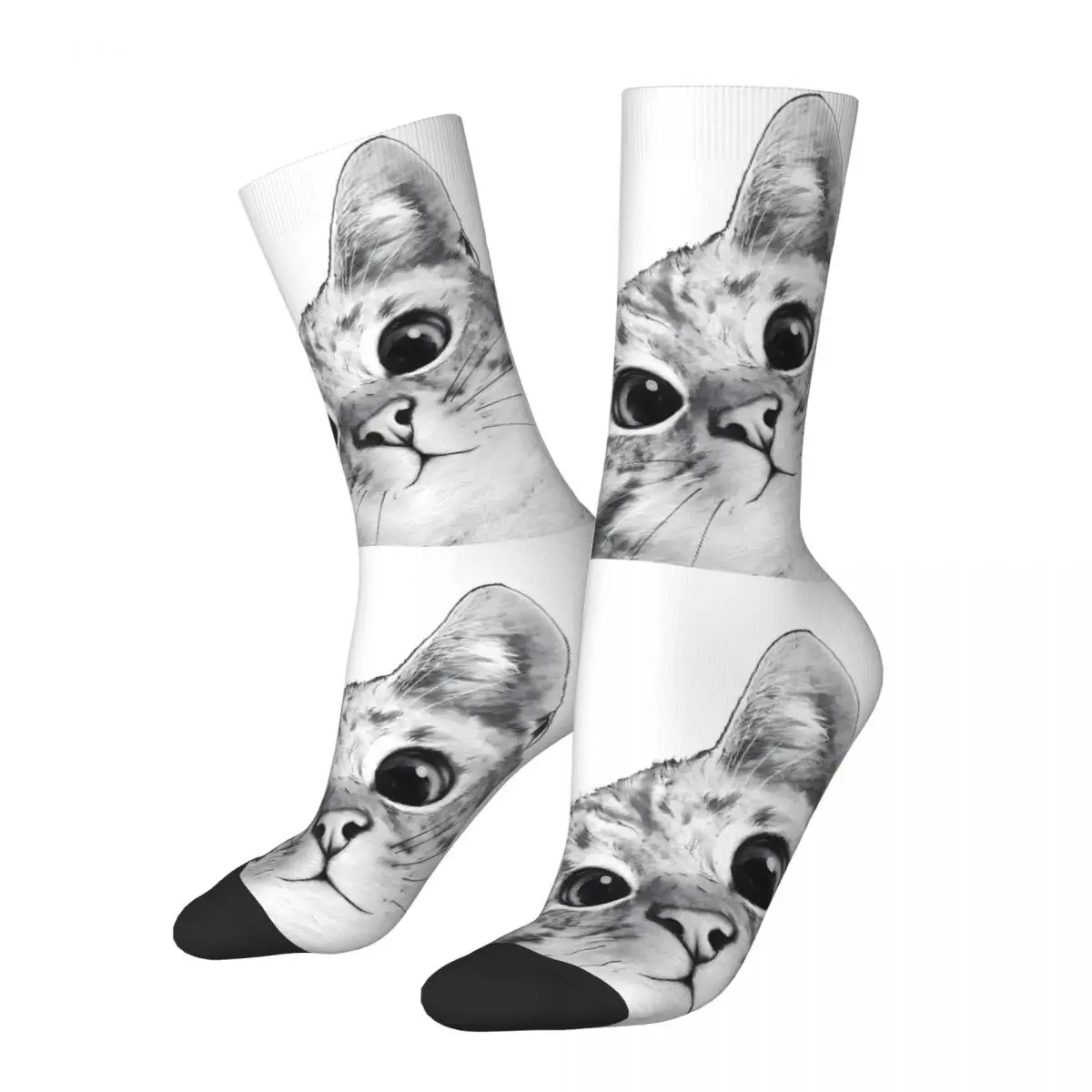 

Funny Happy Sock for Men Sneaky Cat Vintage Breathable Pattern Printed Crew Sock Seamless Gift
