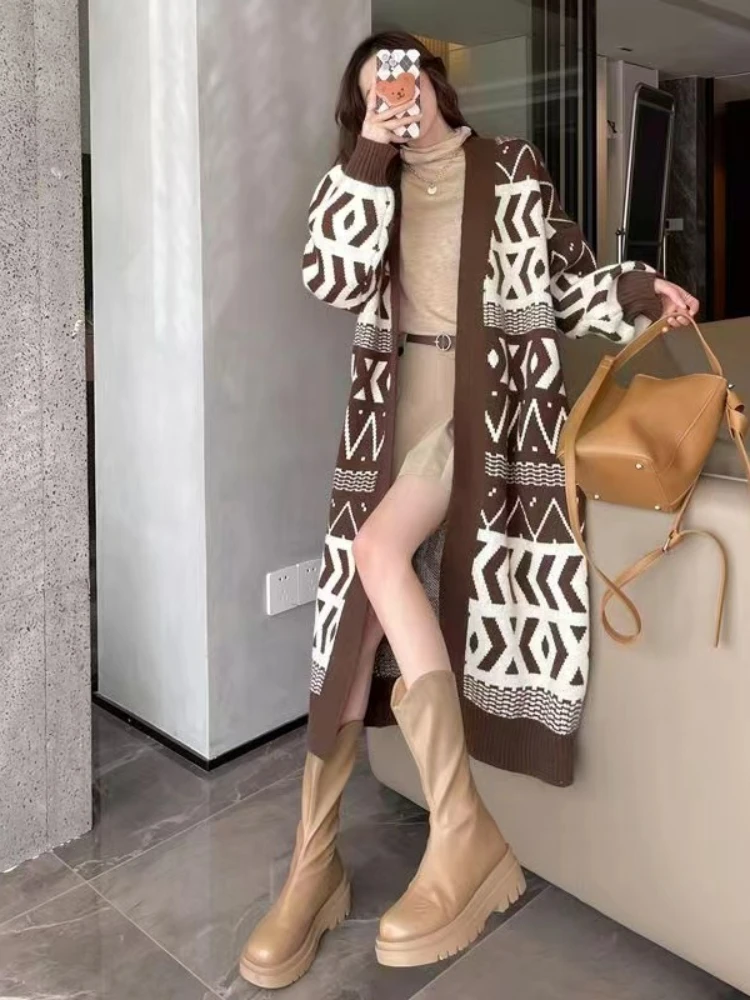 

Sweater Coat Autumn Winter Tops New Vintage Loose Leisure V Neck Knitted Cardigan Fashion Oversized Sweater Long Cardigan Women