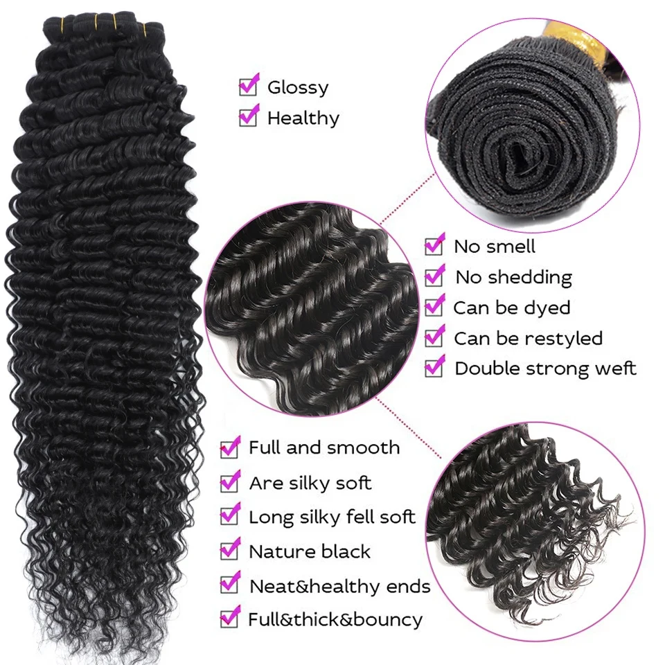 Human Hair Bundles Deep Wave Bundles 1/3/4 Bundles Virgin Deep Curly Human Hair Extensions Natural Hair Water Wave 28 30 32 Inch For Women