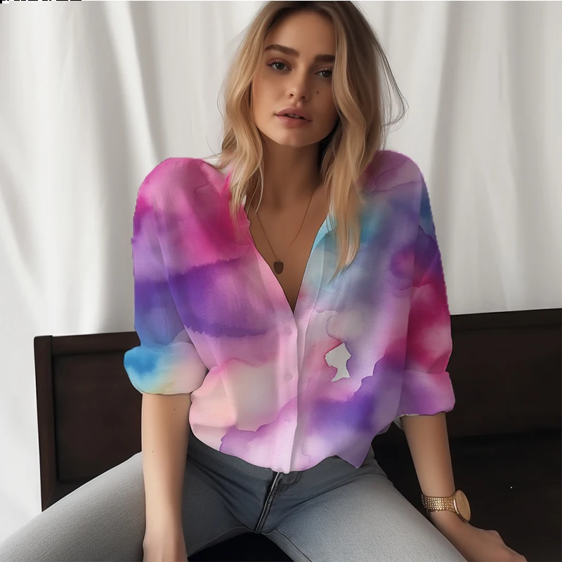

Summer new lady shirt color blooming 3D printed lady shirt casual style ladies shirt fashion trend high -quality lady shirt
